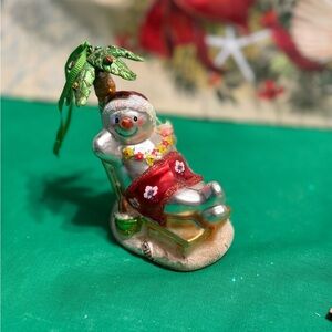 Holiday Snowman Figurine with Red and Green Accents